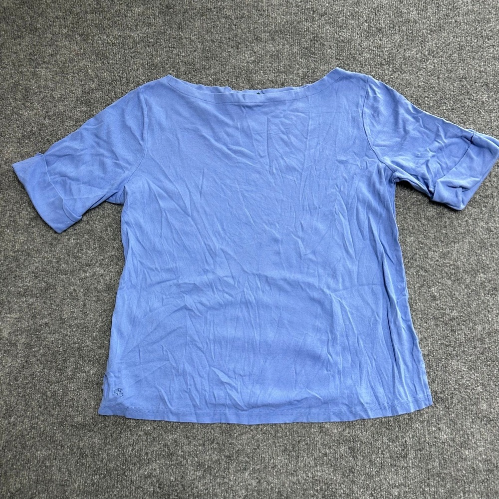 Lauren Ralph Lauren Shirt Womens Size XL Blue Cotton Boat Neck Cuffed Sleeve Top